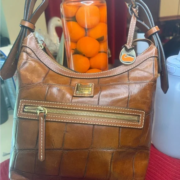 Dooney & Bourke Croc-Embossed Brown Shoulder Bag - Picture 1 of 16
